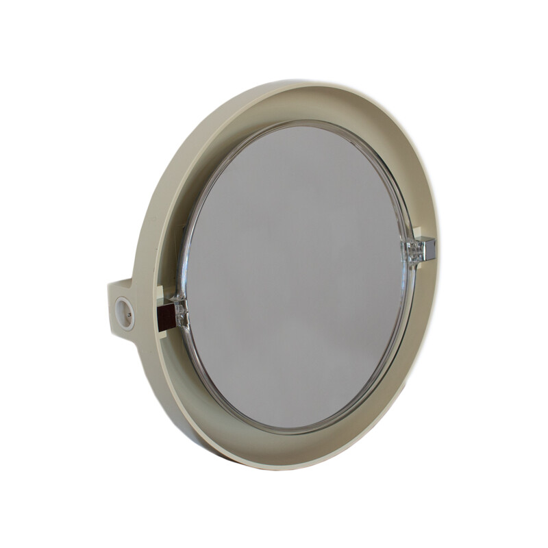 Vintage round wall mirror with lights - 1970s
