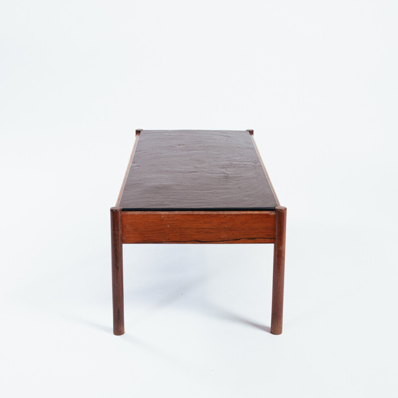 Vintage slate stone and rosewood coffee table by Borge Mogensen, 1970s