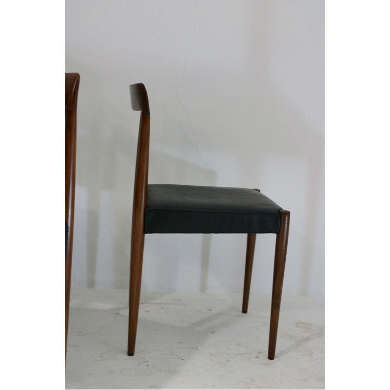 Ensemble de 6 chaises à repas en teck et cuir noir de Lübke - 1960