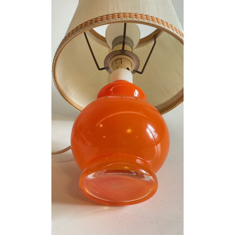 Pair of vintage orange glass lamps, 1970