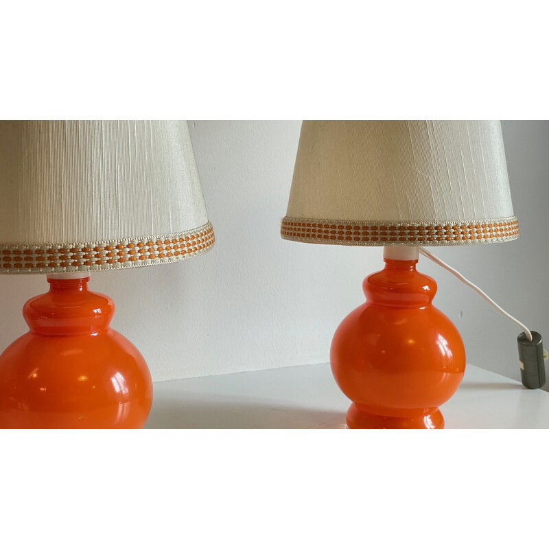 Paire de lampes vintage en verre orange, 1970