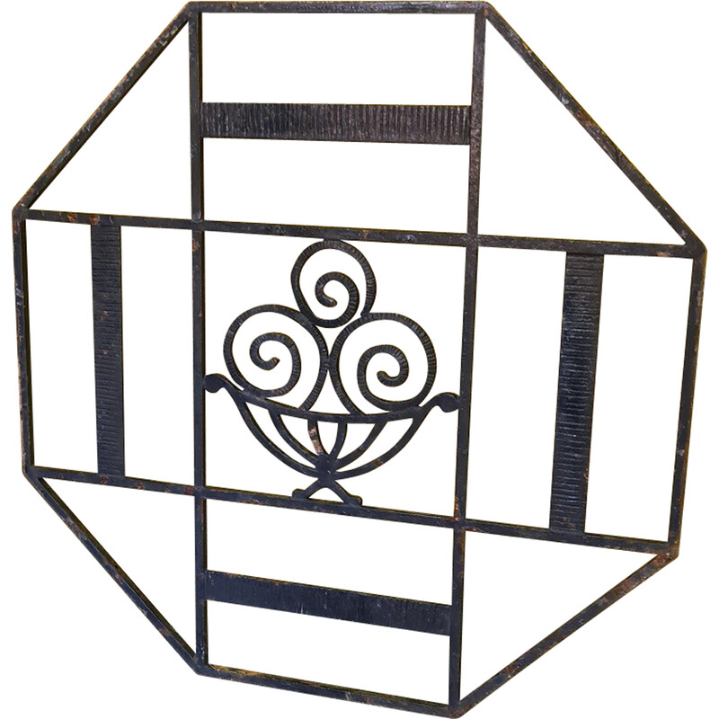 French vintage Art Deco wrought iron octagon fence, 1920-1930s