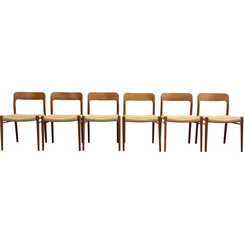 Set of 6 vintage model 75 teak chairs by Niels O. Møller for J.L. Møllers Møbelfabrik, 1950