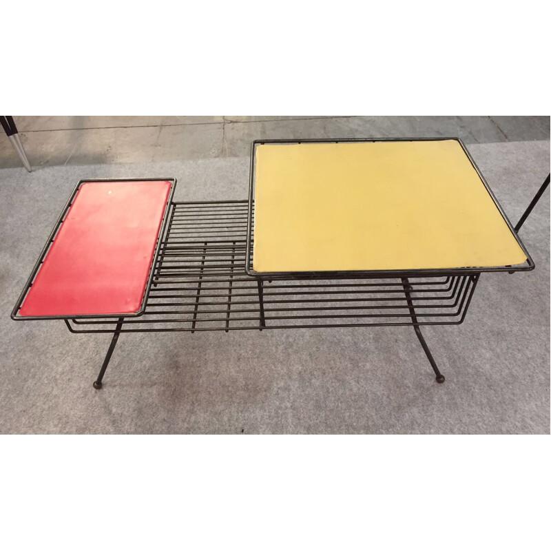 Red coffee table in steel - 1950s