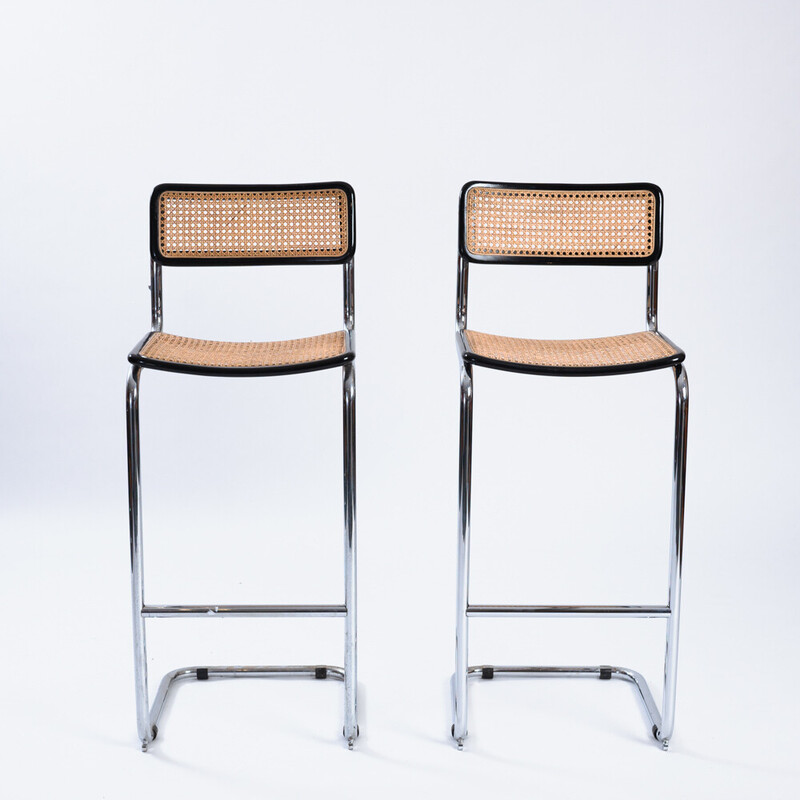 Pair of vintage canvas barstools by Marcel Breuer for Thonet