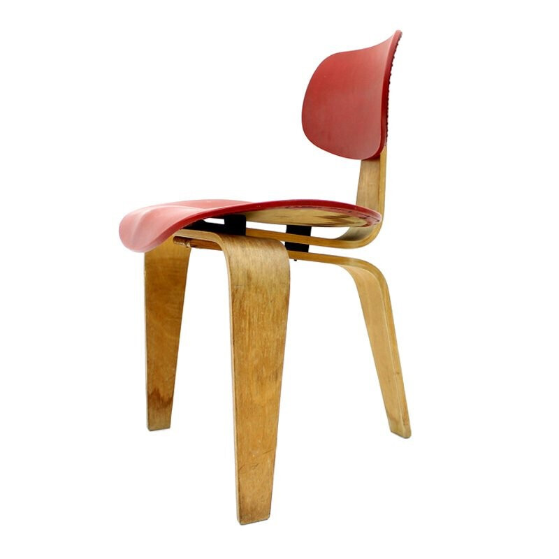 Tree-Legs red plywood chair model SE 42 by Egon Eiermann for Wilde & Spieth - 1940s