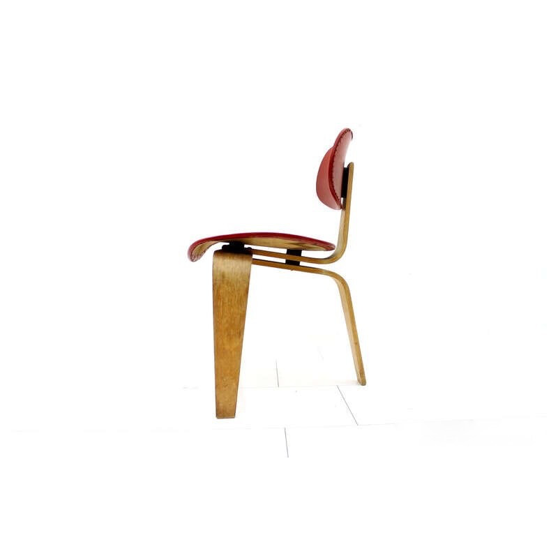 Tree-Legs red plywood chair model SE 42 by Egon Eiermann for Wilde & Spieth - 1940s