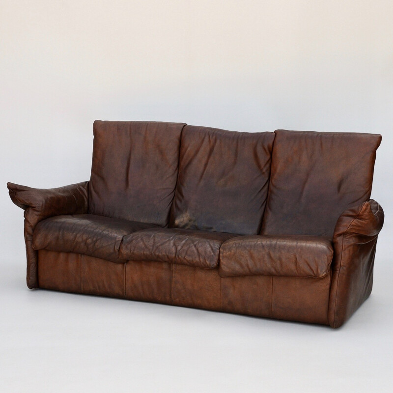 3-seater brown leather sofa by Van Den Berg for Montis - 1970s