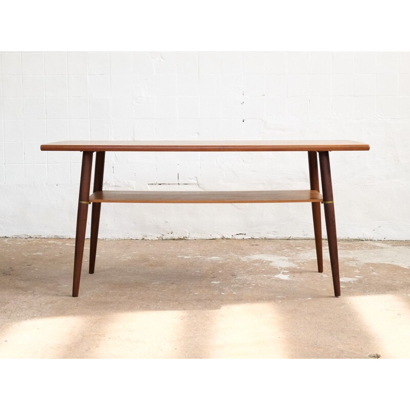 Danish coffee table in teak and brass with rounded sides - 1960s