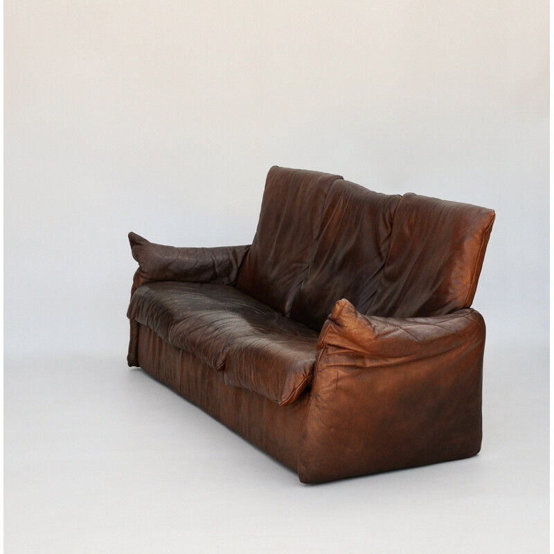 3-seater brown leather sofa by Van Den Berg for Montis - 1970s