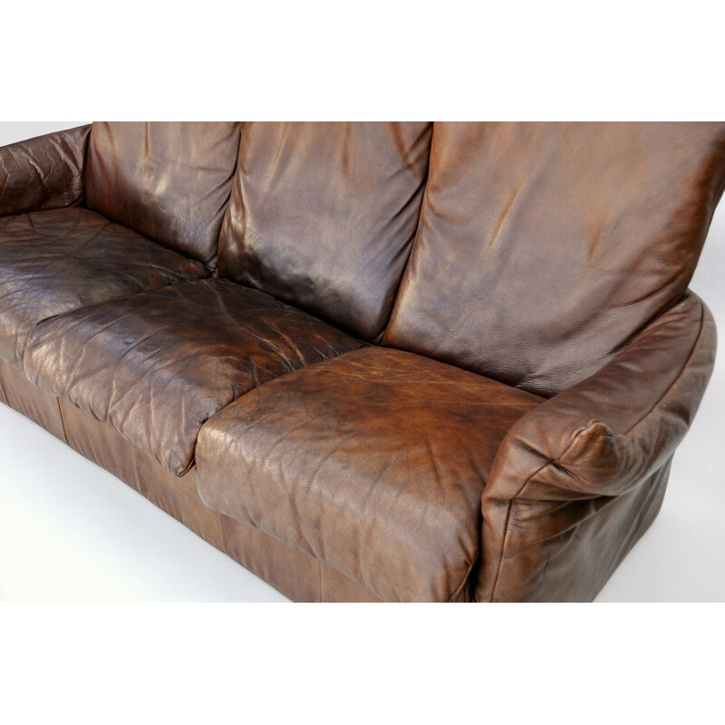 3-seater brown leather sofa by Van Den Berg for Montis - 1970s