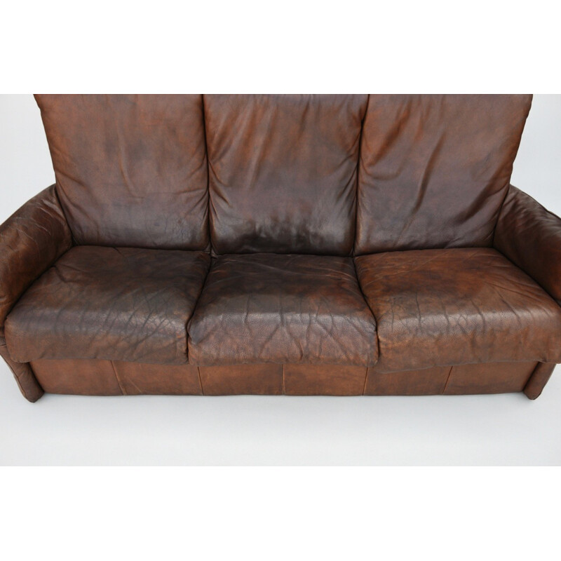 3-seater brown leather sofa by Van Den Berg for Montis - 1970s