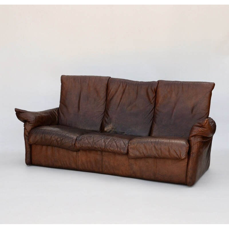 Canapé 3 places en cuir marron par Van Den Berg pour Montis - 1970