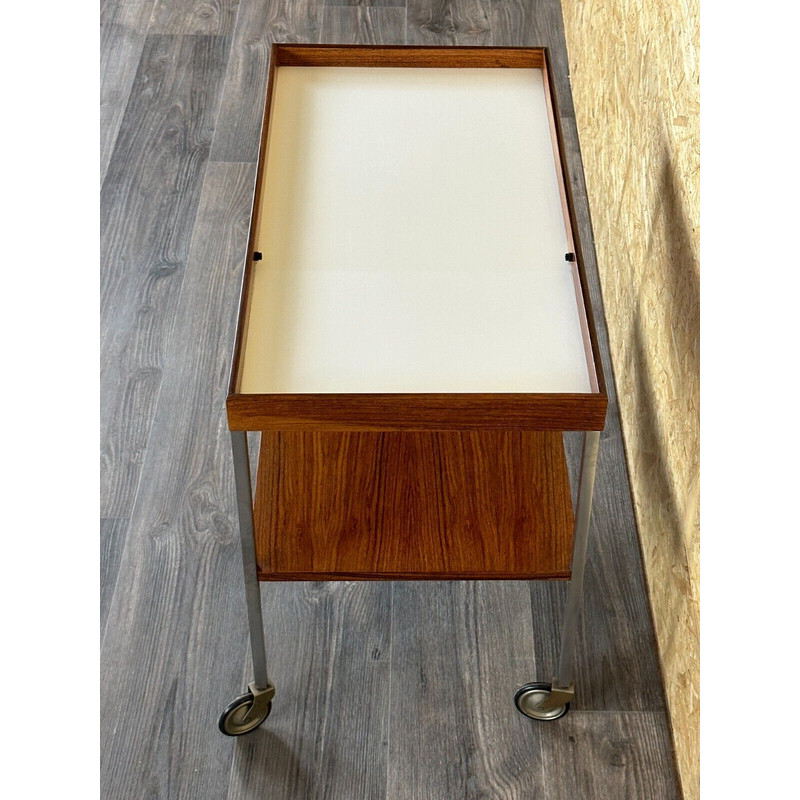 Vintage serving trolley in walnut and teak by Walter Wirz for Wilhelm Renz, 1960-1970s