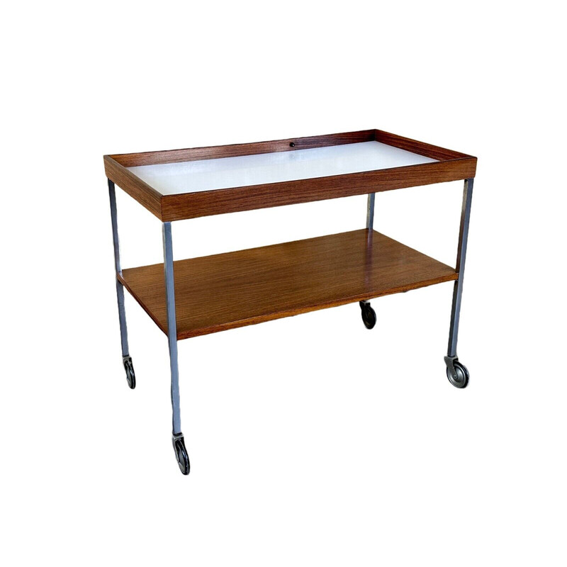 Vintage serving trolley in walnut and teak by Walter Wirz for Wilhelm Renz, 1960-1970s