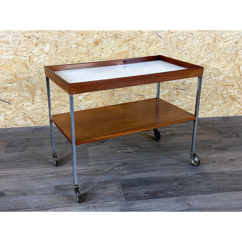 Vintage serving trolley in walnut and teak by Walter Wirz for Wilhelm Renz, 1960-1970s