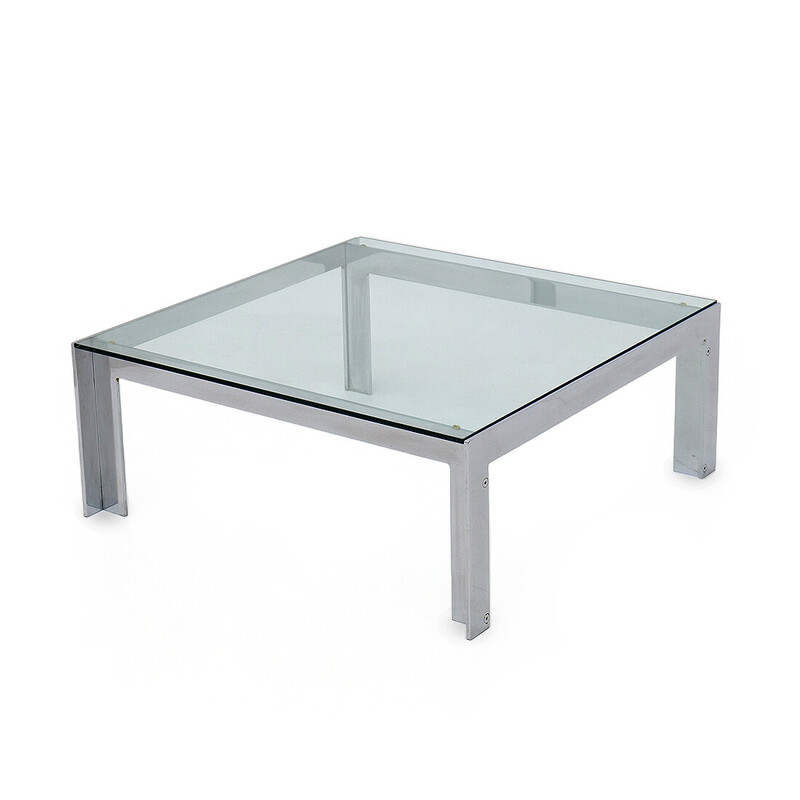 Vintage steel and glass coffee table by Alberto Rosselli for Saporiti, 1970s