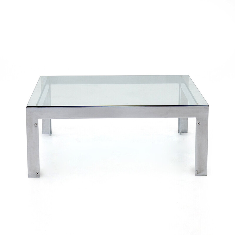 Vintage steel and glass coffee table by Alberto Rosselli for Saporiti, 1970s