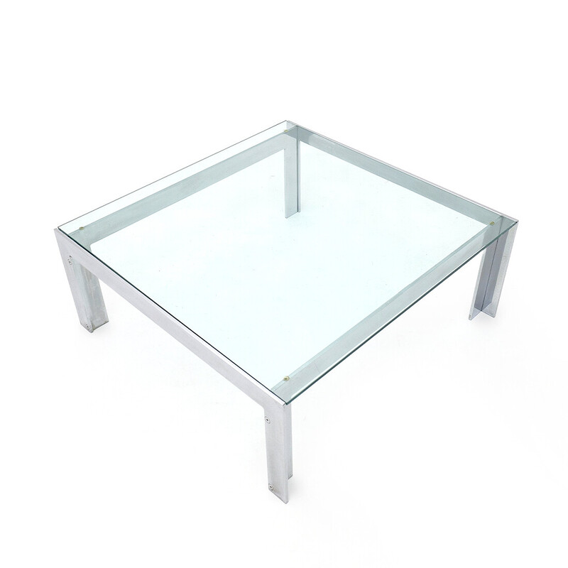 Vintage steel and glass coffee table by Alberto Rosselli for Saporiti, 1970s