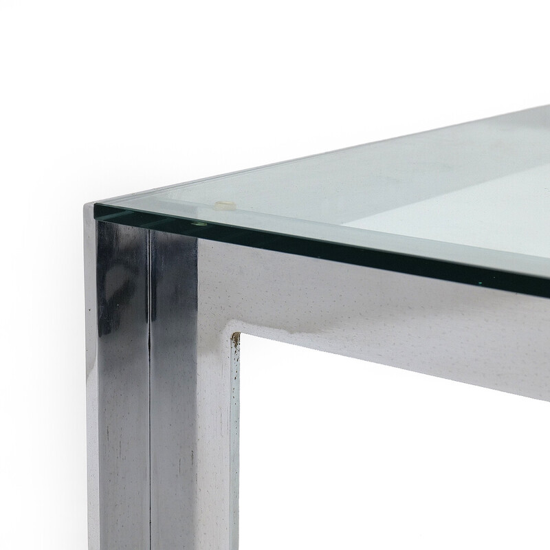 Vintage steel and glass coffee table by Alberto Rosselli for Saporiti, 1970s