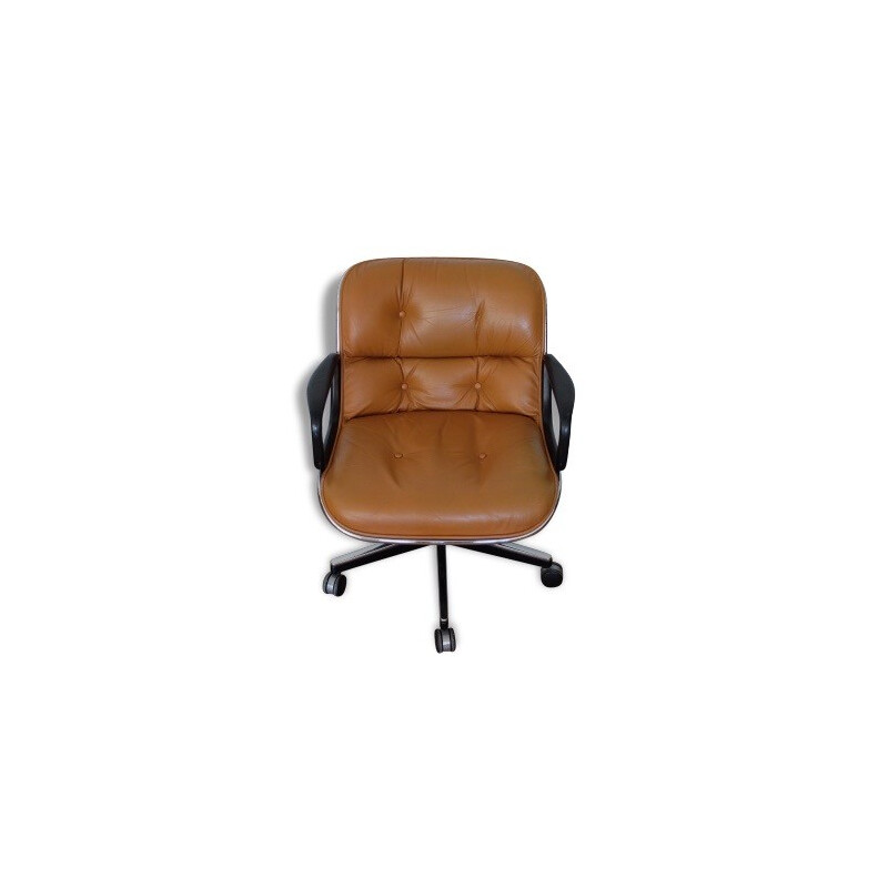 Pollock tan leather armchair for Knoll International