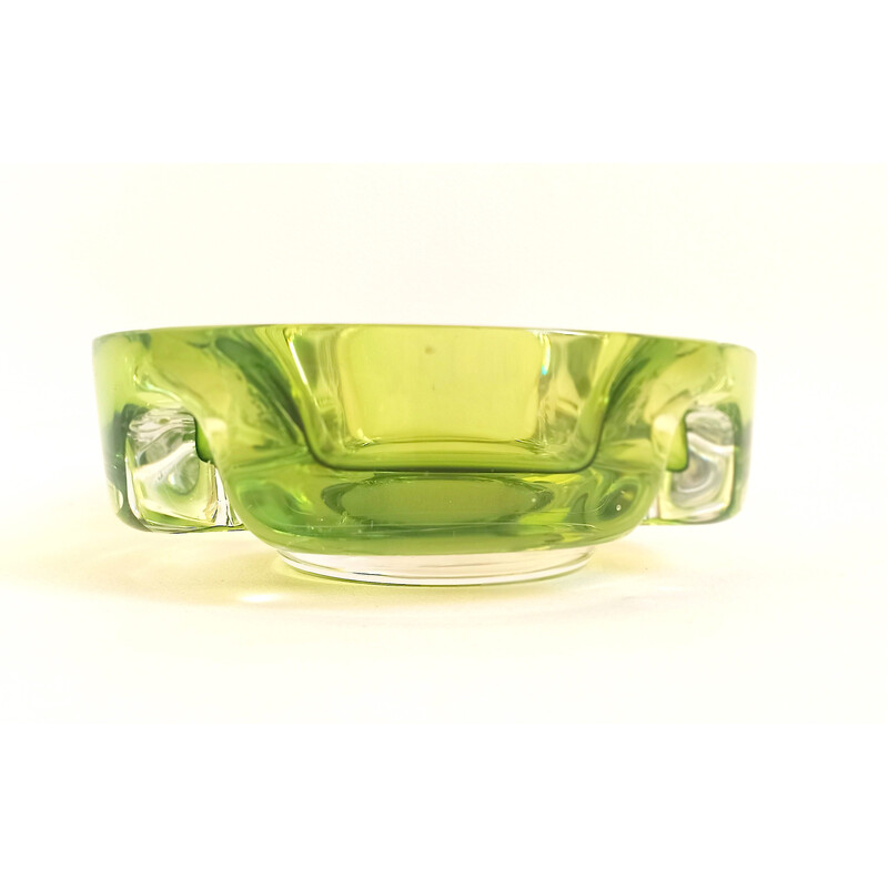 Cendrier vintage en cristal vert anis Val St Lambert, 1970