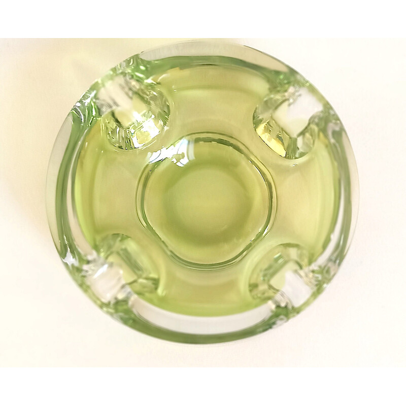 Cendrier vintage en cristal vert anis Val St Lambert, 1970