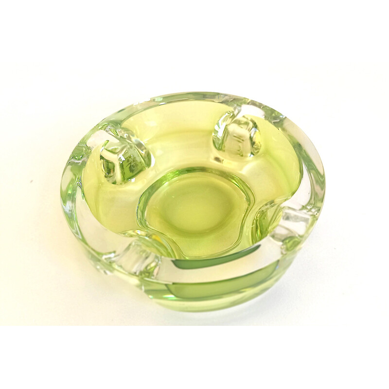 Vintage ashtray in aniseed green crystal Val St Lambert, 1970
