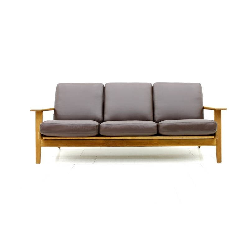 3-seater sofa in oak and leather model GE 290 by Hans J. Wegner for GETAMA - 1960s