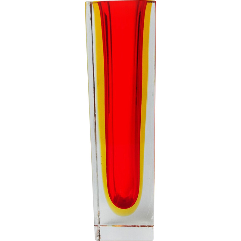 Vase Sommerso cubique - rouge jaune