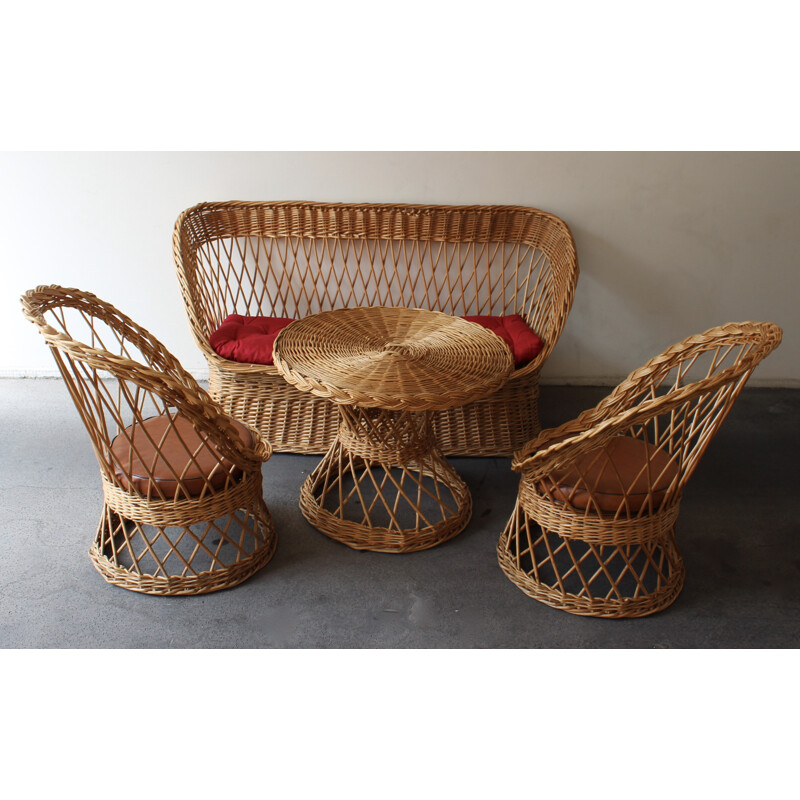 Vintage rattan garden set - 1950s