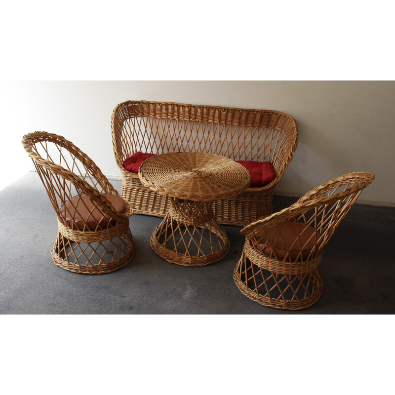 Vintage rattan garden set - 1950s