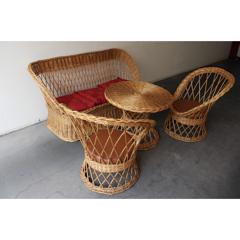 Vintage rattan garden set - 1950s