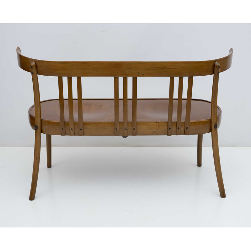 Italian vintage curved wood Loveseat bench by Antonio Volpe, 1940s