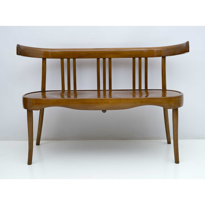 Italian vintage curved wood Loveseat bench by Antonio Volpe, 1940s