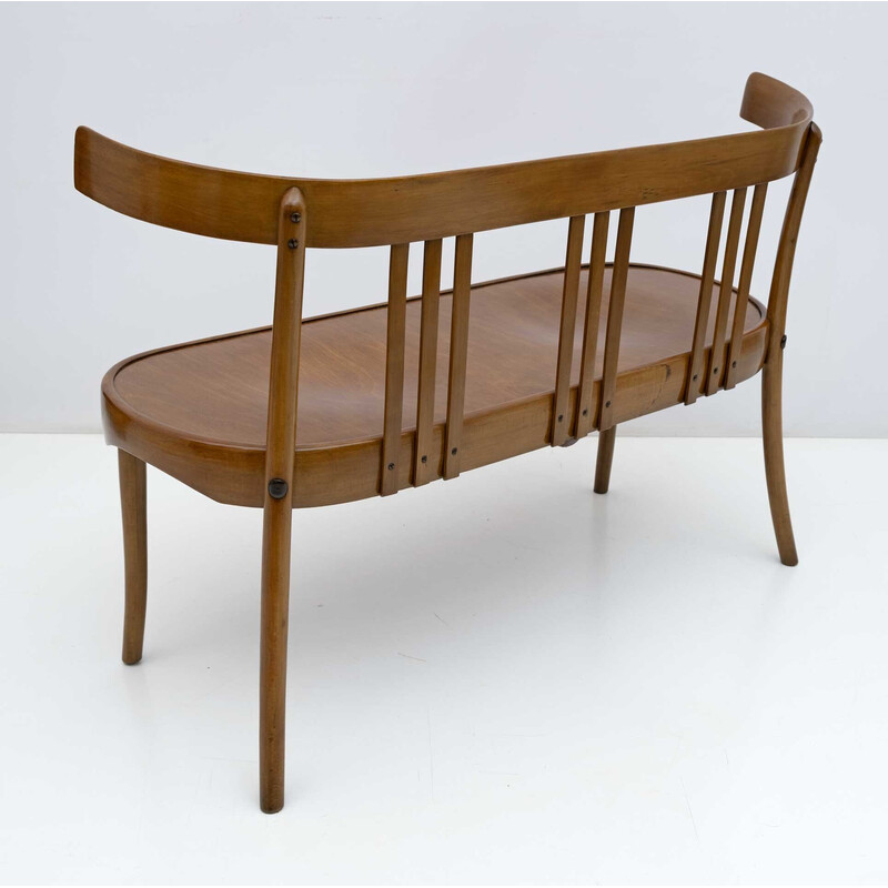 Italian vintage curved wood Loveseat bench by Antonio Volpe, 1940s