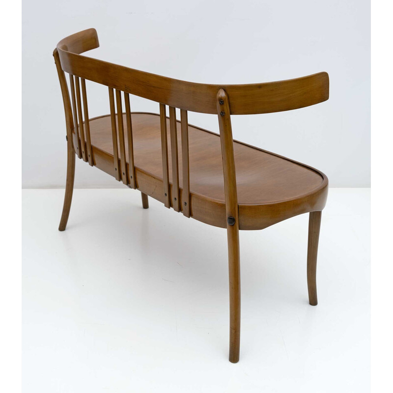 Italian vintage curved wood Loveseat bench by Antonio Volpe, 1940s