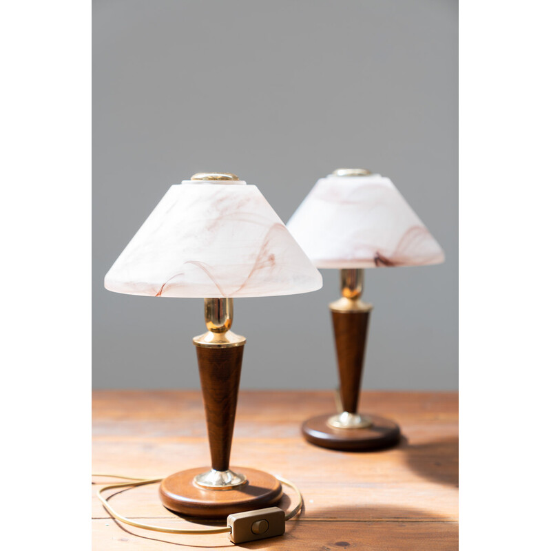 Pair of vintage Murano glass mushroom table lamps, 1970s