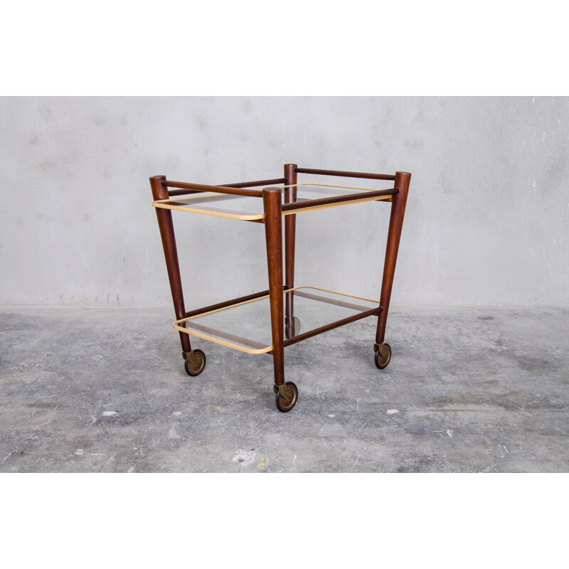 Teak trolley with two glass tops by Cees Braakman for Pastoe - 1950s 
