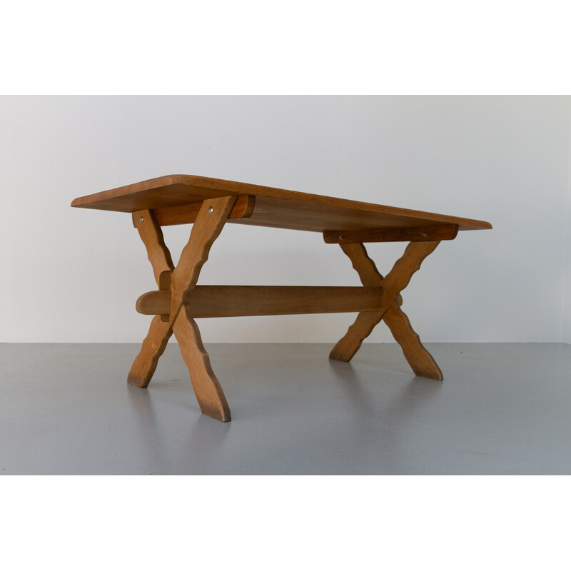 Vintage Danish Brutalist oakwood dining table by Henning Kjærnulf, 1960s