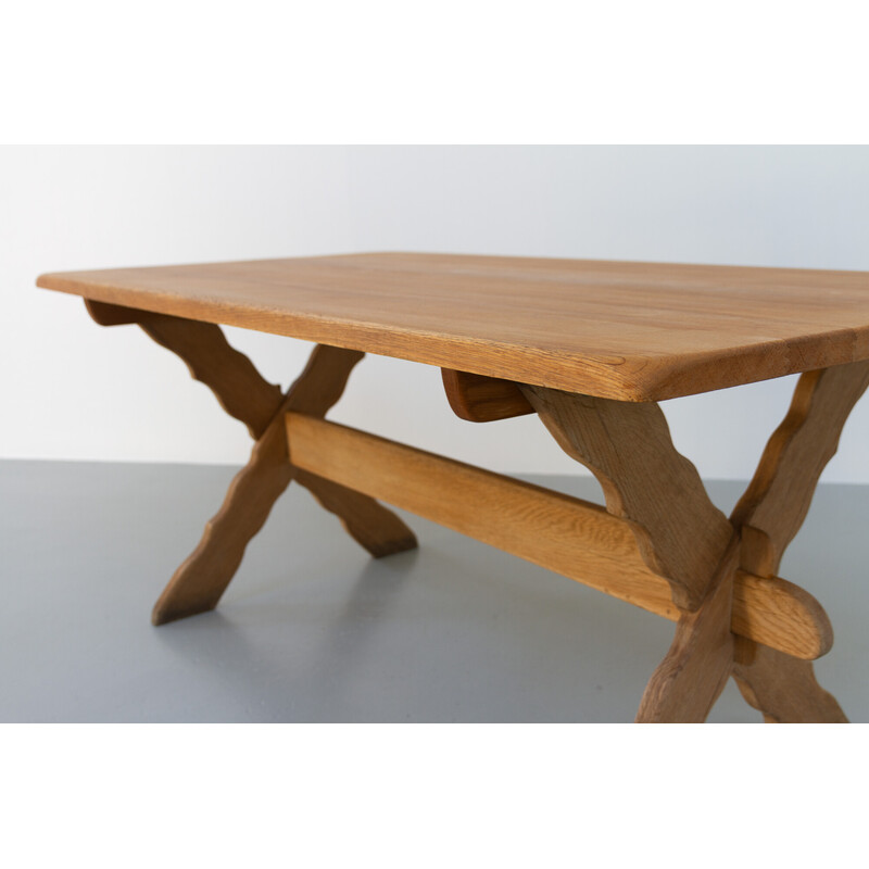 Vintage Danish Brutalist oakwood dining table by Henning Kjærnulf, 1960s