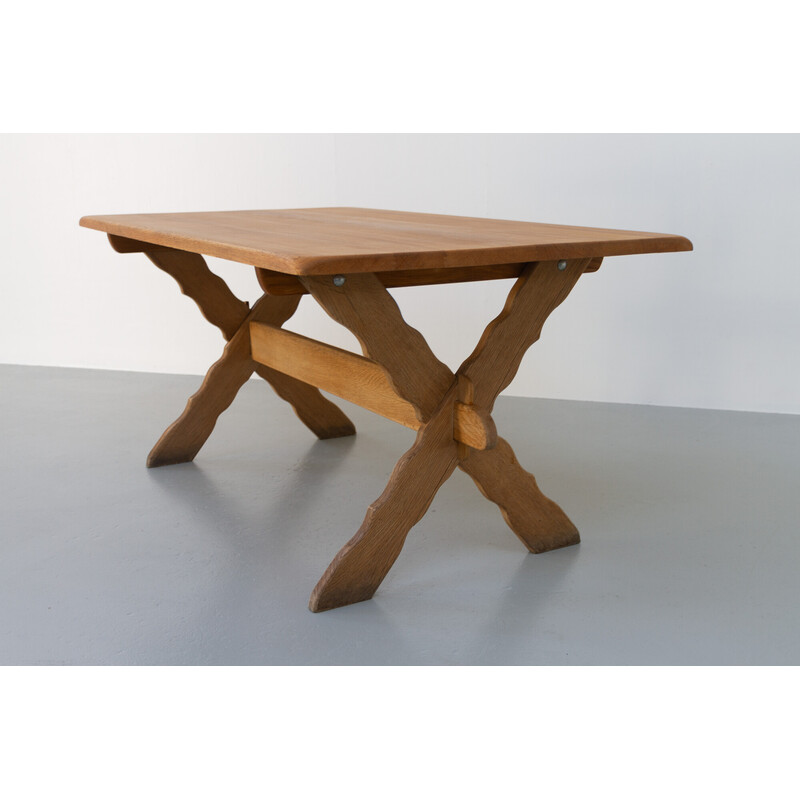 Vintage Danish Brutalist oakwood dining table by Henning Kjærnulf, 1960s