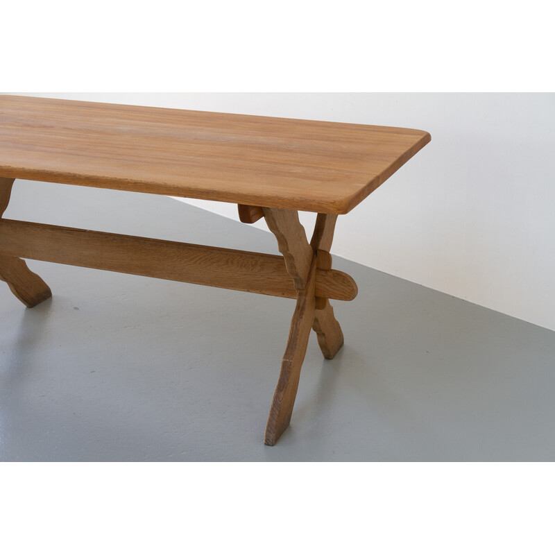 Vintage Danish Brutalist oakwood dining table by Henning Kjærnulf, 1960s