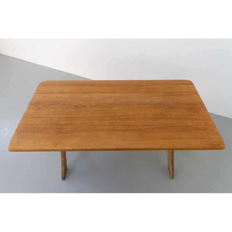 Vintage Danish Brutalist oakwood dining table by Henning Kjærnulf, 1960s