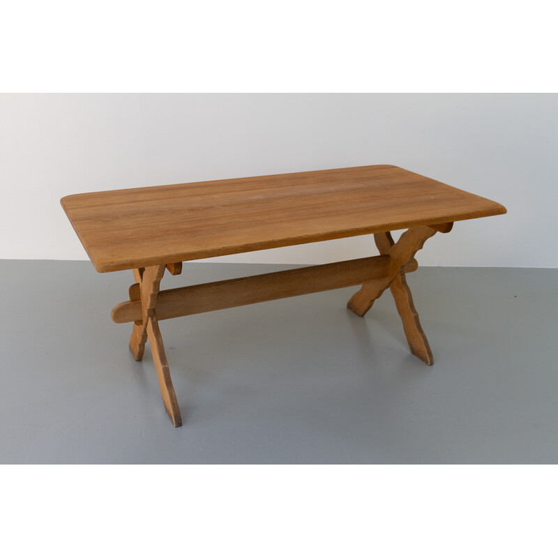 Vintage Danish Brutalist oakwood dining table by Henning Kjærnulf, 1960s