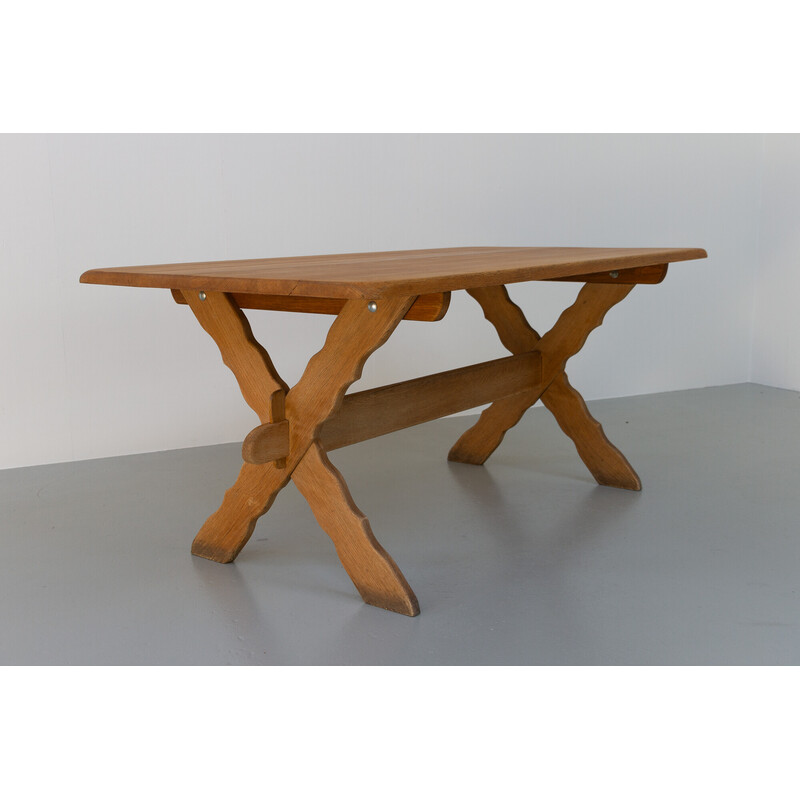 Vintage Danish Brutalist oakwood dining table by Henning Kjærnulf, 1960s