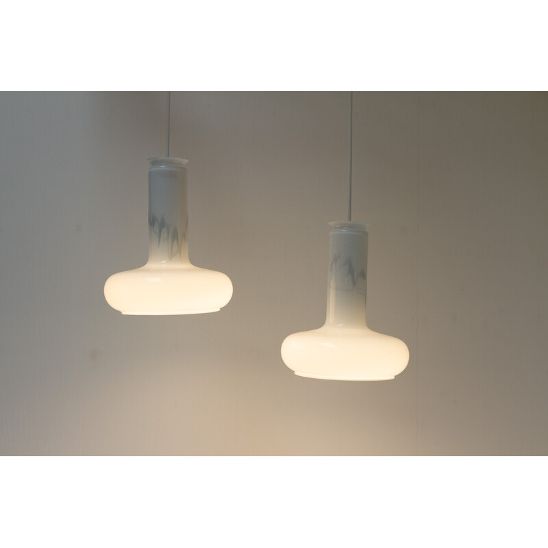 Pair of vintage Danish "Blues" opal glass pendant lamps by Sidse Werner for Holmegaaard, 1980s