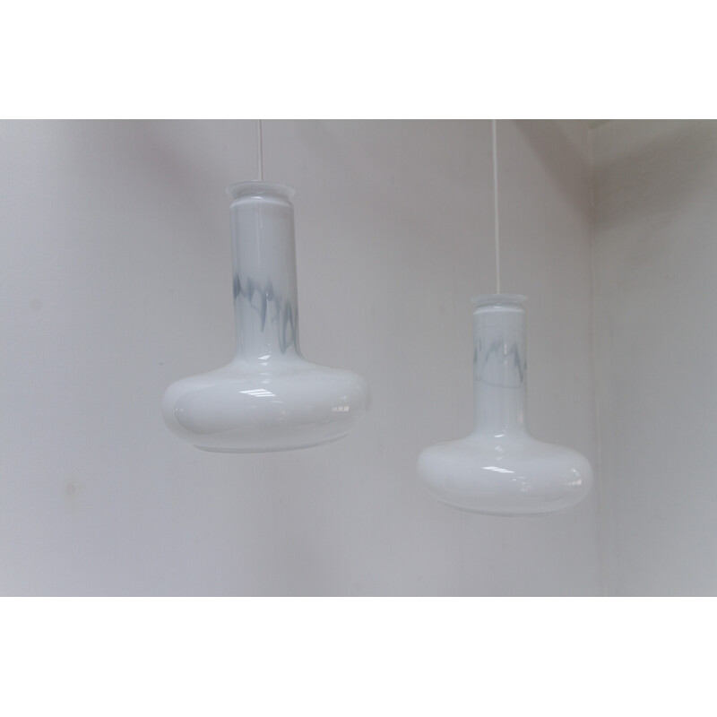 Pair of vintage Danish "Blues" opal glass pendant lamps by Sidse Werner for Holmegaaard, 1980s