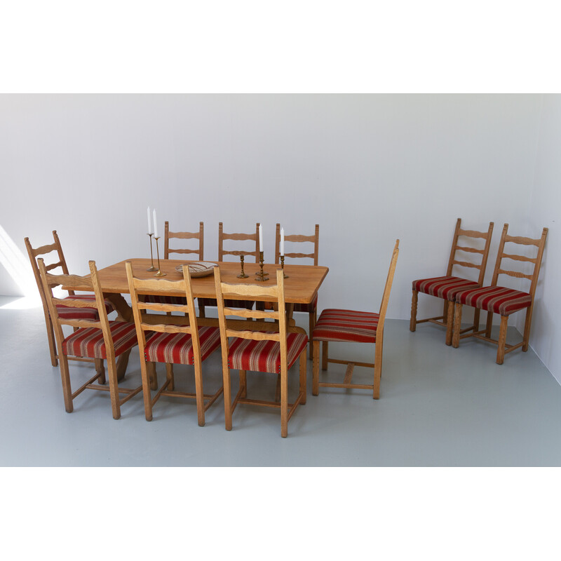 Set of 10 vintage Danish Brutalist ladder back oakwood dining chairs, 1960s