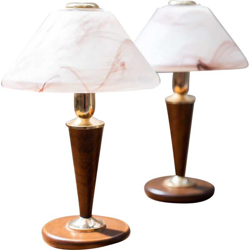 Coppia di lampade da tavolo a fungo in vetro di Murano vintage, anni '70